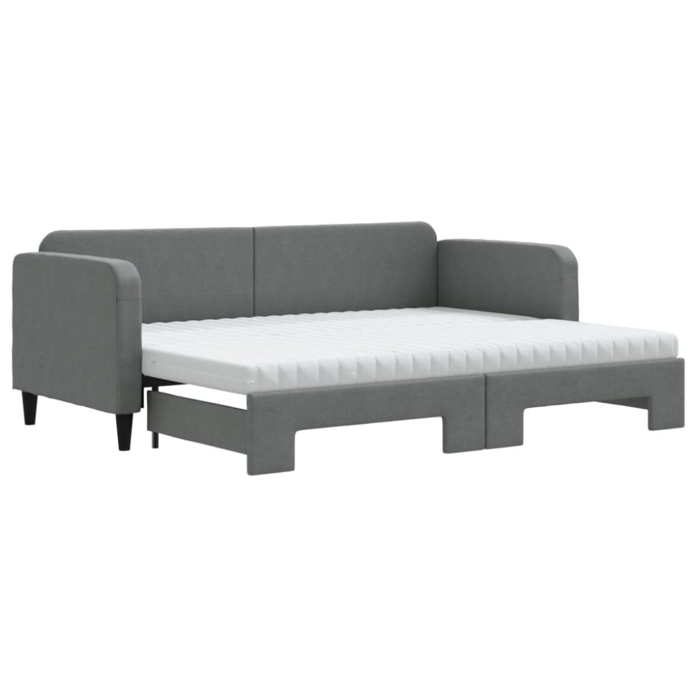 vidaXL Pat de zi cu extensie și saltele, gri închis, 80x200 cm, textil