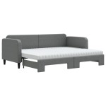 vidaXL Pat de zi cu extensie și saltele, gri închis, 80x200 cm, textil