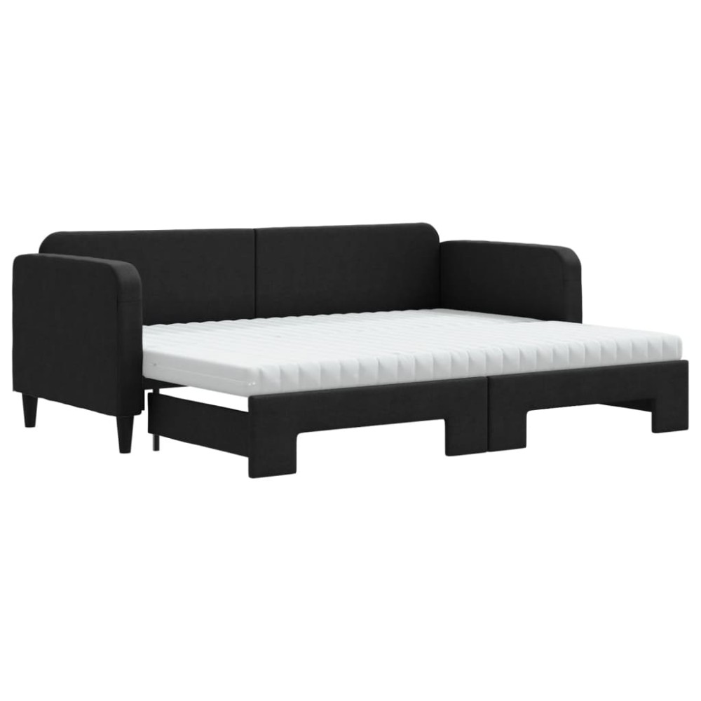 vidaXL Pat de zi cu extensie și saltele, negru, 80x200 cm, textil