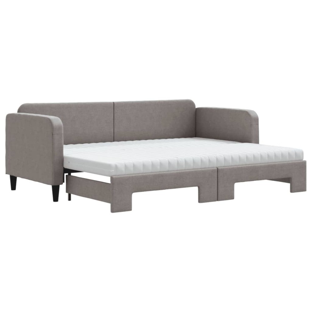 vidaXL Pat de zi cu extensie și saltele, gri taupe, 80x200 cm, textil