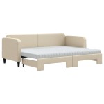 vidaXL Pat de zi cu extensie și saltele, crem, 80x200 cm, textil vidaXL Pat de zi cu extensie și saltele, crem, 80x200 cm, textil