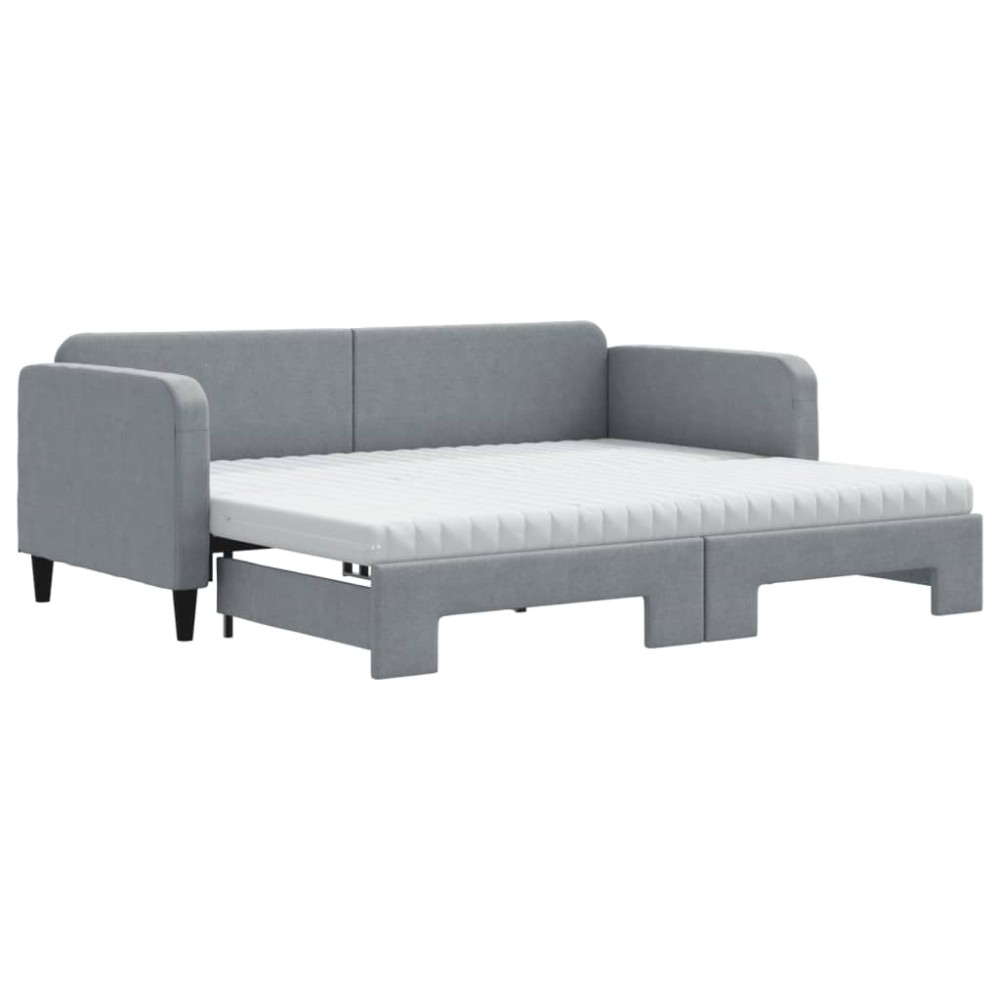 vidaXL Pat de zi cu extensie și saltele, gri deschis 90x200 cm textil