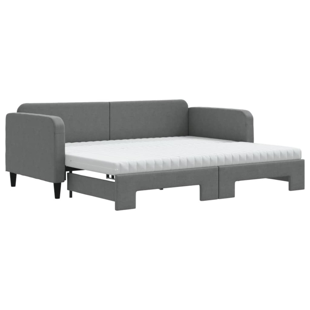 vidaXL Pat de zi cu extensie și saltele, gri închis, 90x200 cm, textil