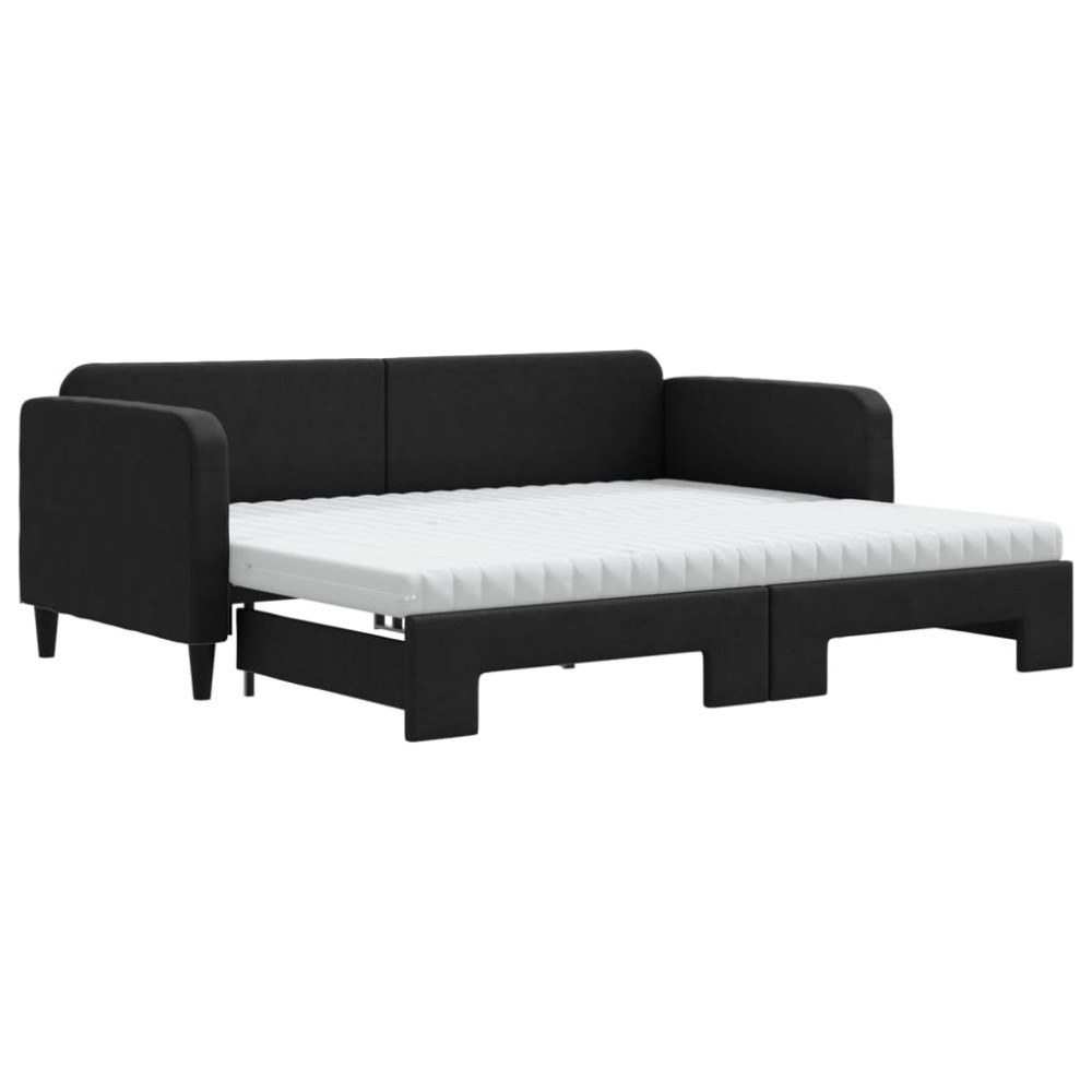 vidaXL Pat de zi cu extensie și saltele, negru, 90x200 cm, textil