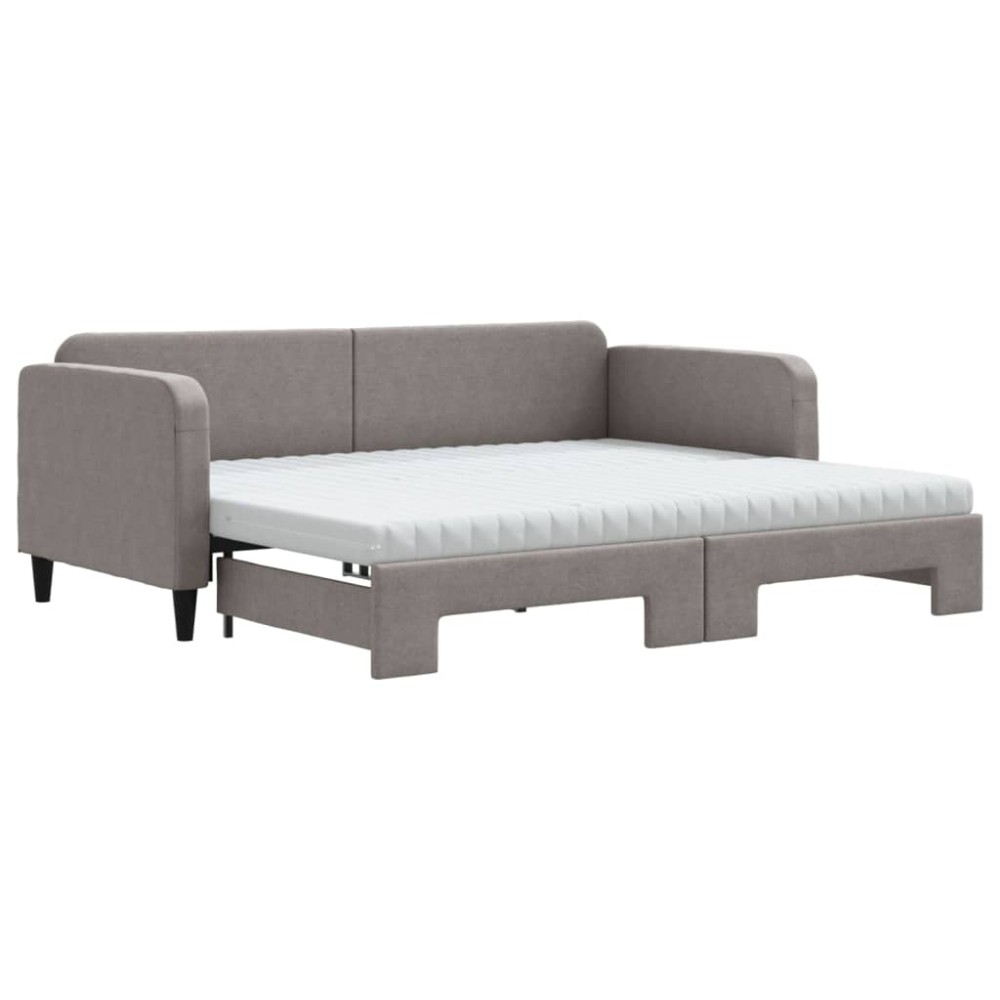 vidaXL Pat de zi cu extensie și saltele, gri taupe, 90x200 cm, textil