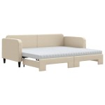 vidaXL Pat de zi cu extensie și saltele, crem, 90x200 cm, textil vidaXL Pat de zi cu extensie și saltele, crem, 90x200 cm, textil