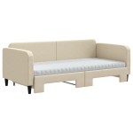 vidaXL Pat de zi cu extensie și saltele, crem, 90x200 cm, textil vidaXL Pat de zi cu extensie și saltele, crem, 90x200 cm, textil