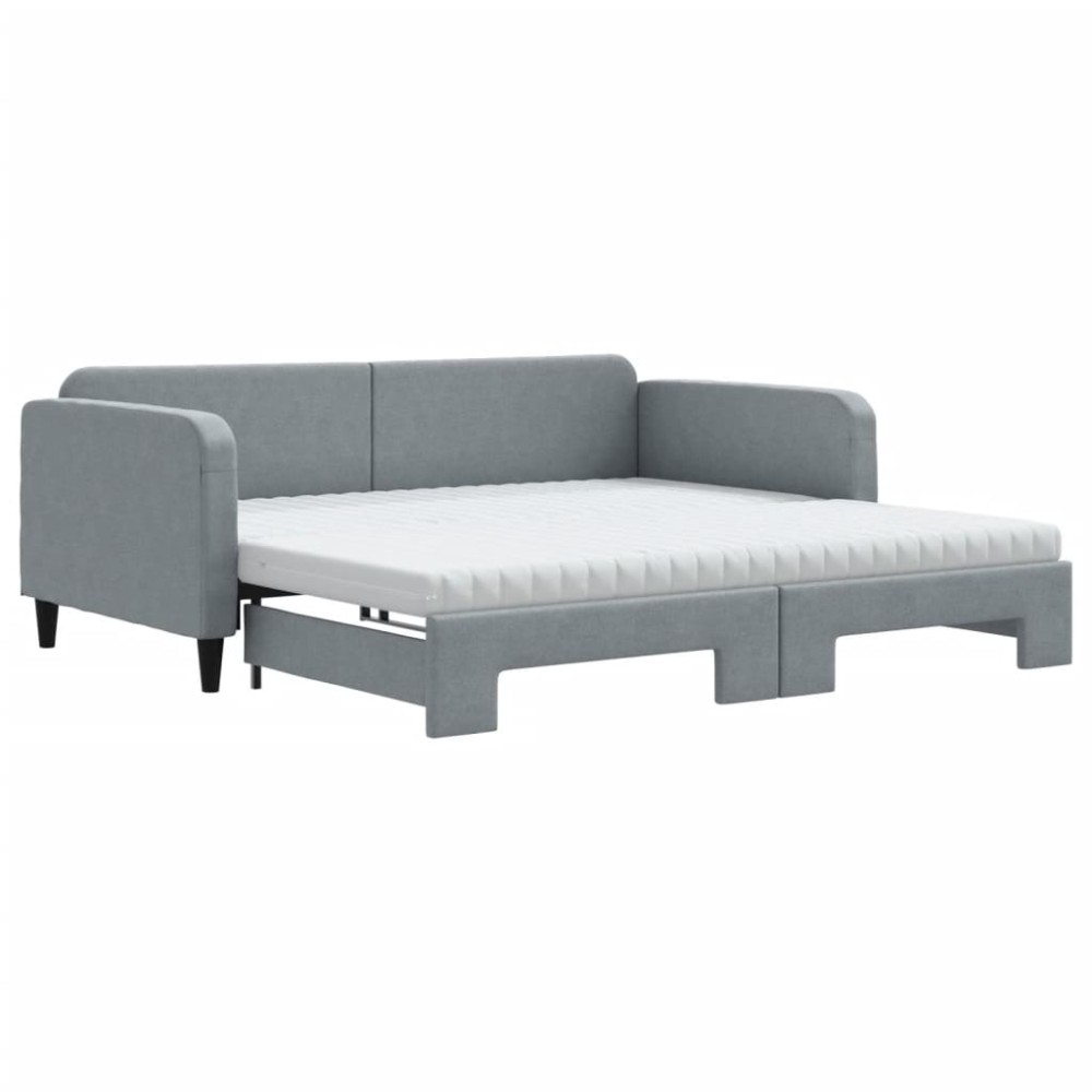 vidaXL Pat de zi cu extensie și saltele, gri deschis 100x200 cm textil