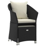 vidaXL Set șezlonguri de grădină, 2 piese, cu perne, negru, poliratan