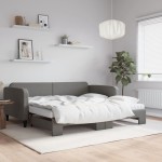 vidaXL Pat de zi cu extensie și saltele, gri închis, 100x200 cm textil vidaXL Pat de zi cu extensie și saltele, gri închis, 100x200 cm textil