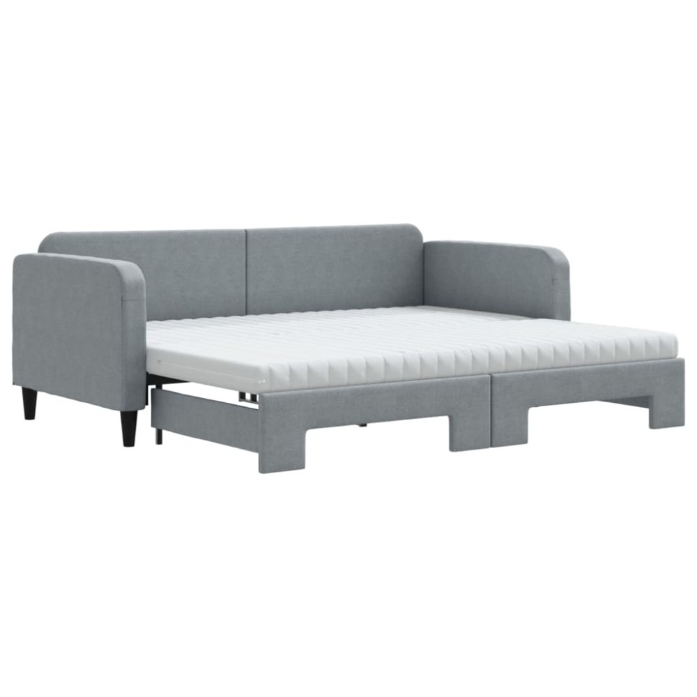 vidaXL Pat de zi cu extensie și saltele, gri deschis 90x190 cm textil