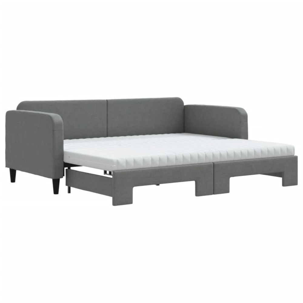 vidaXL Pat de zi cu extensie și saltele, gri închis, 90x190 cm, textil