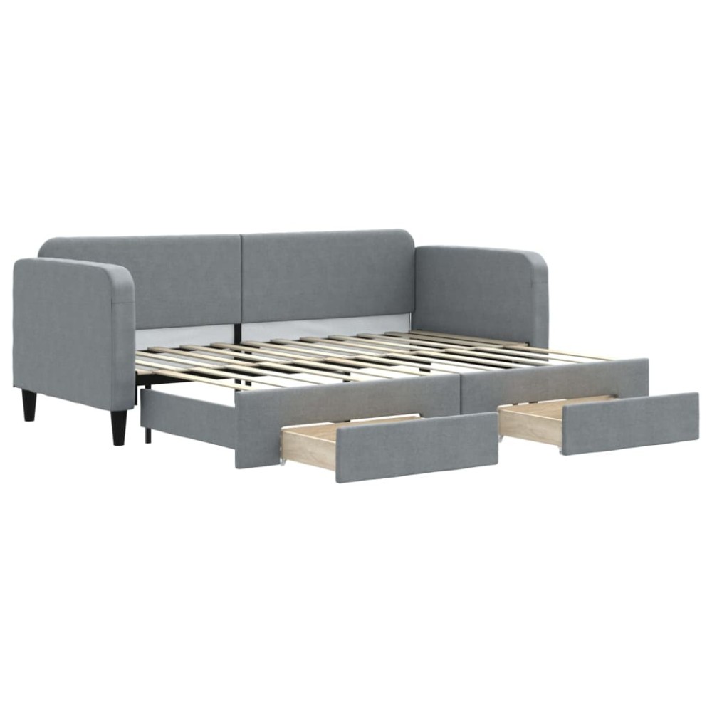 vidaXL Pat de zi cu extensie și sertare, gri deschis, 80x200 cm textil