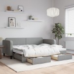 vidaXL Pat de zi cu extensie și sertare, gri deschis, 80x200 cm textil