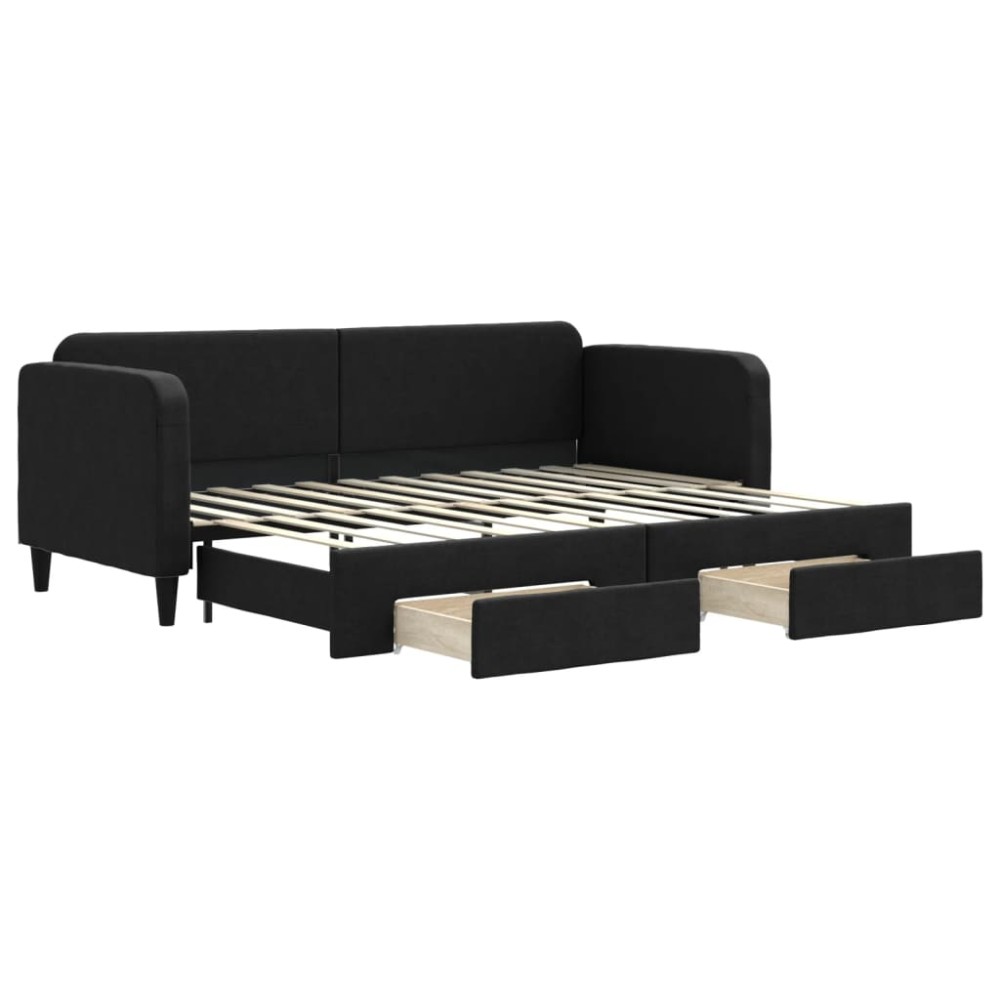 vidaXL Pat de zi cu extensie și sertare, negru, 80x200 cm, textil