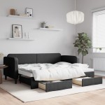 vidaXL Pat de zi cu extensie și sertare, negru, 80x200 cm, textil vidaXL Pat de zi cu extensie și sertare, negru, 80x200 cm, textil