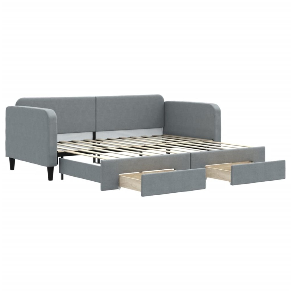vidaXL Pat de zi cu extensie și sertare, gri deschis, 90x200 cm textil