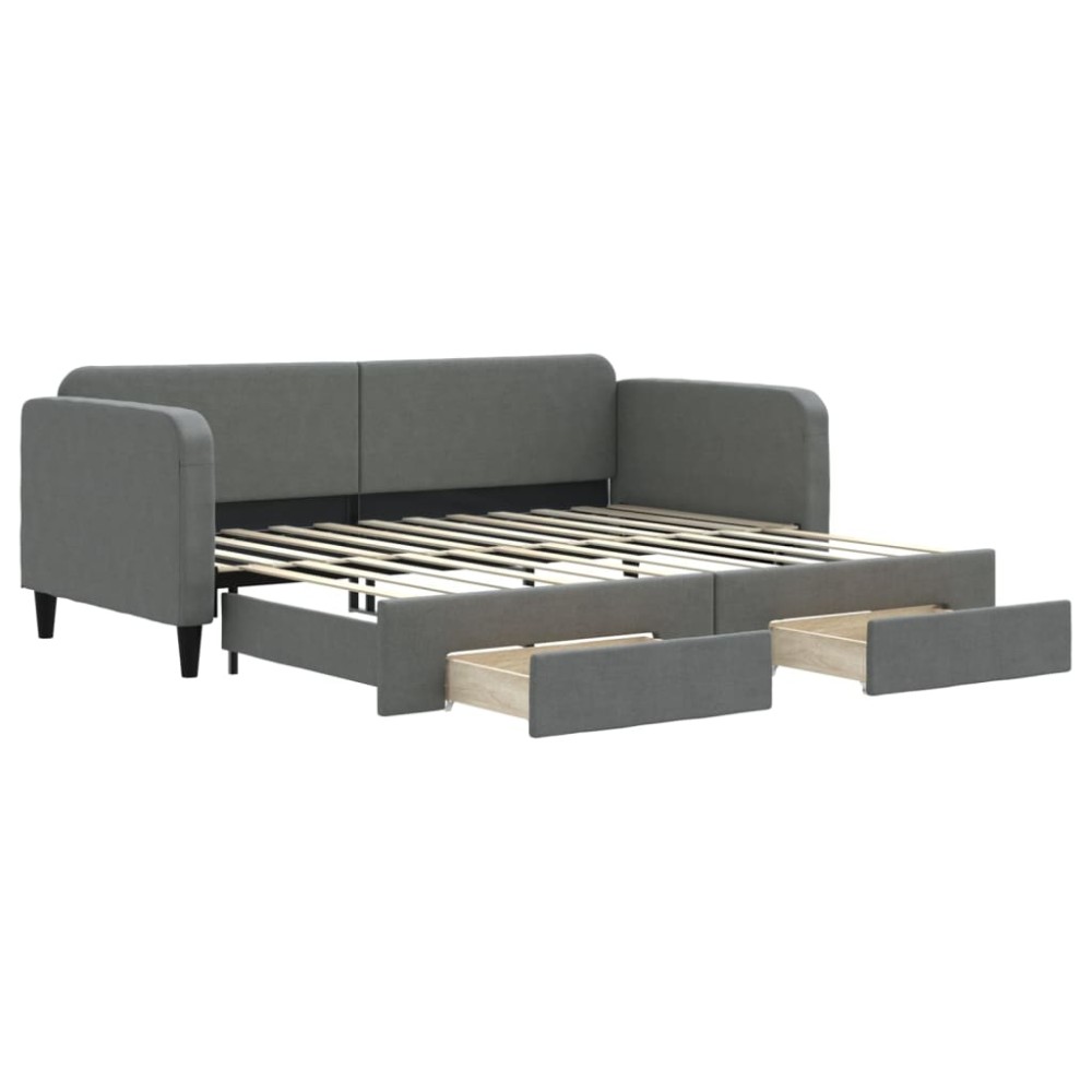 vidaXL Pat de zi cu extensie și sertare, gri închis, 90x200 cm textil