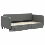 vidaXL Pat de zi cu extensie și sertare, gri închis, 90x200 cm textil