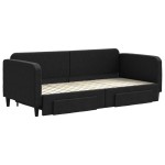 vidaXL Pat de zi cu extensie și sertare, negru, 90x200 cm, textil