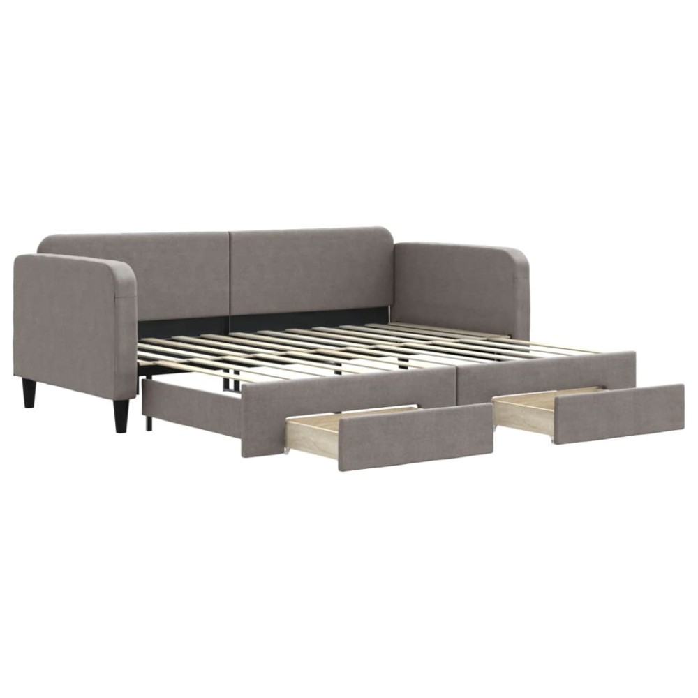 vidaXL Pat de zi cu extensie și sertare, gri taupe, 90x200 cm, textil