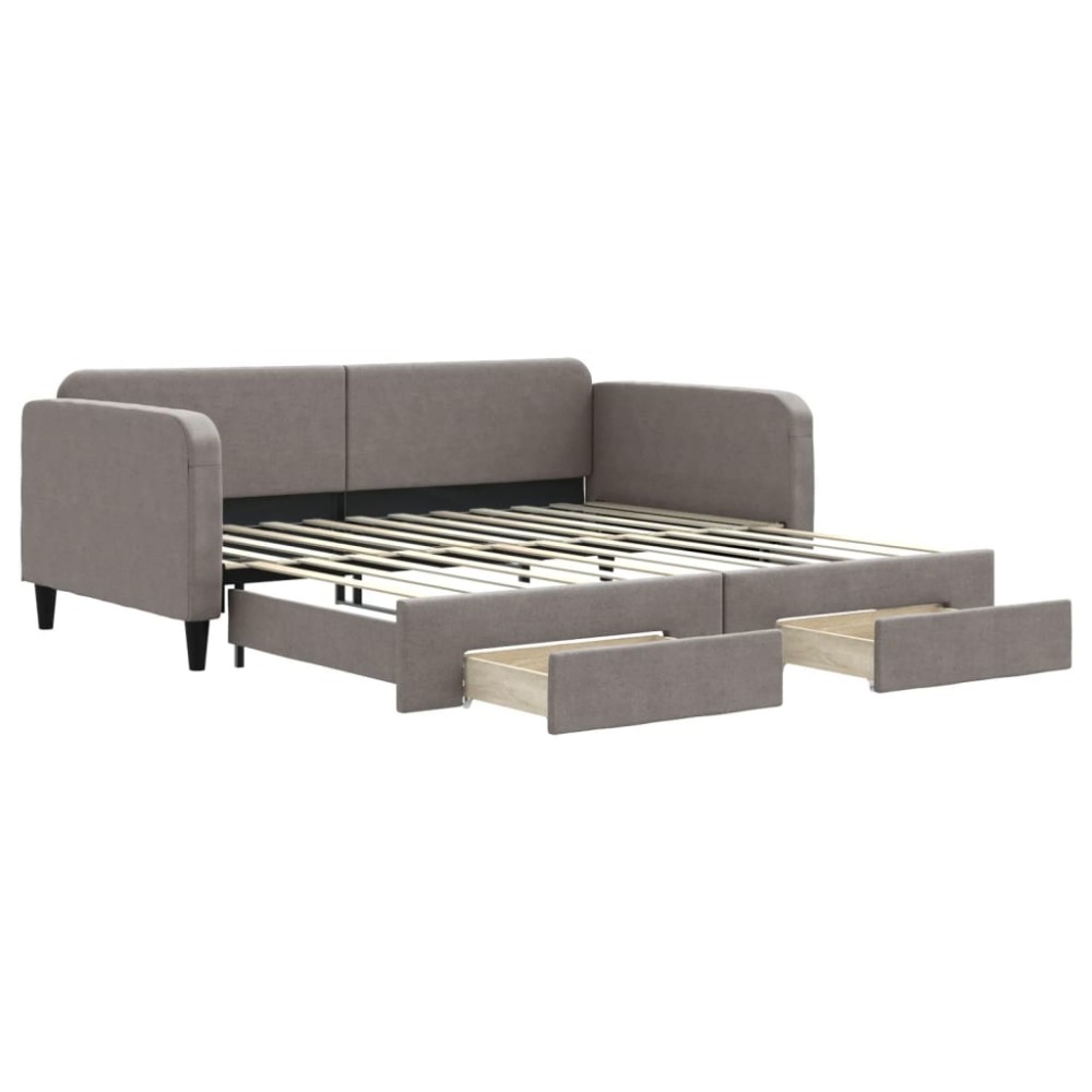vidaXL Pat de zi cu extensie și sertare, gri taupe, 100x200 cm, textil