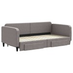 vidaXL Pat de zi cu extensie și sertare, gri taupe, 100x200 cm, textil