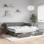 vidaXL Pat de zi cu extensie și sertare, gri închis, 90x190cm, textil