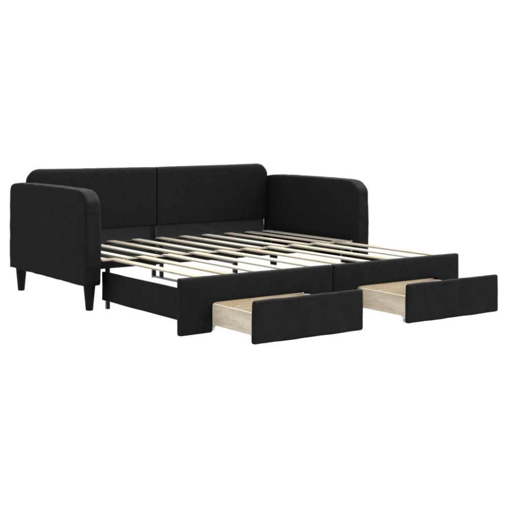vidaXL Pat de zi cu extensie și sertare, negru, 90x190cm, textil