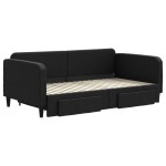 vidaXL Pat de zi cu extensie și sertare, negru, 90x190cm, textil vidaXL Pat de zi cu extensie și sertare, negru, 90x190cm, textil