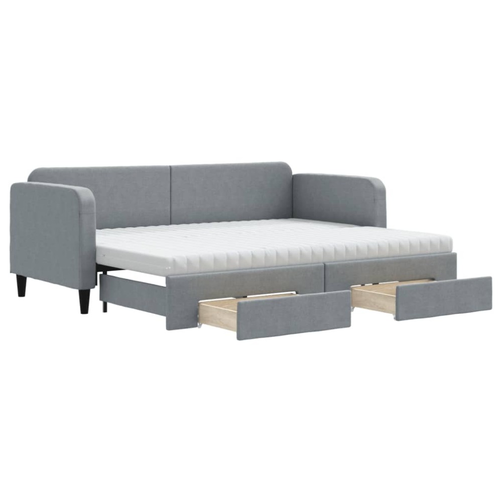 vidaXL Pat de zi cu extensie și sertare, gri deschis, 80x200 cm textil