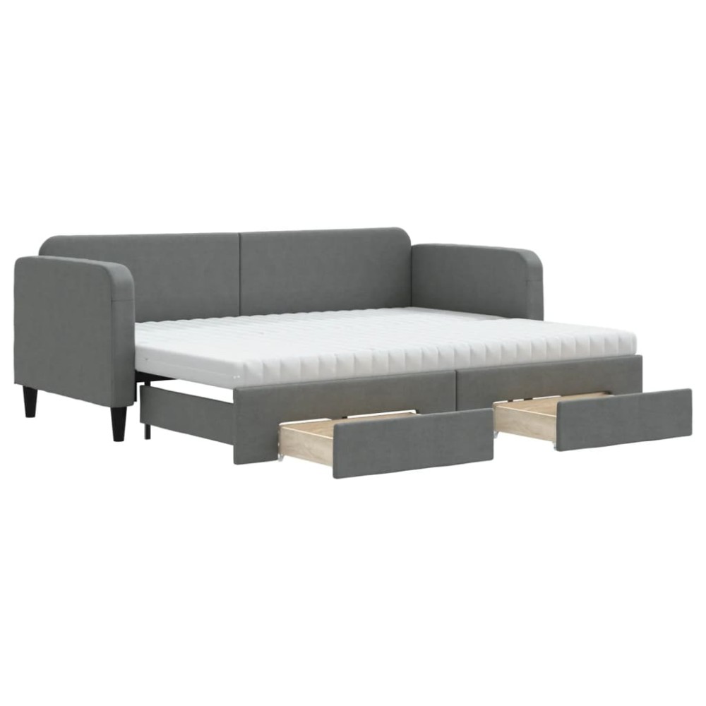 vidaXL Pat de zi cu extensie și sertare, gri închis, 80x200 cm textil