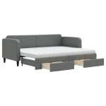 vidaXL Pat de zi cu extensie și sertare, gri închis, 80x200 cm textil