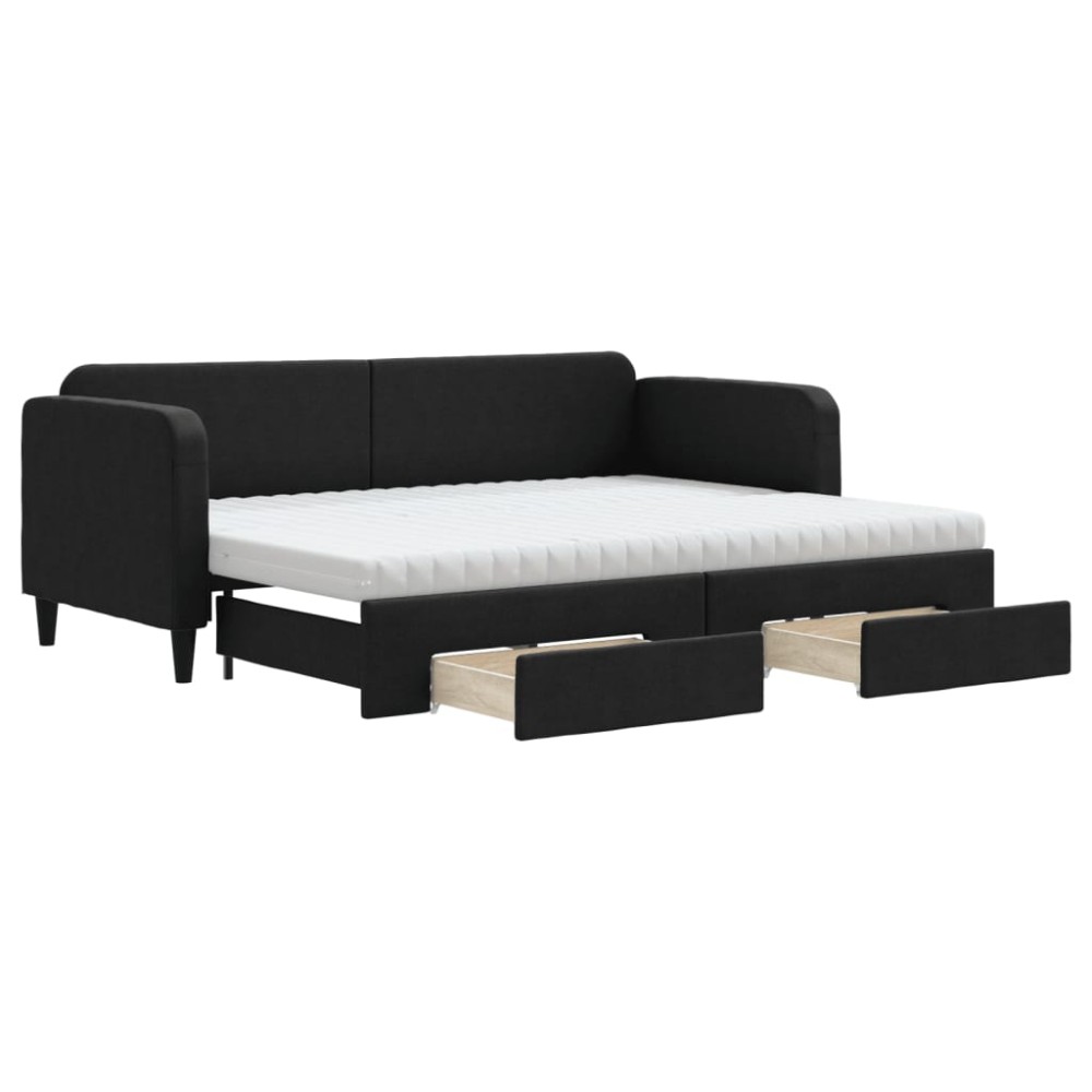 vidaXL Pat de zi cu extensie și sertare, negru, 80x200 cm, textil