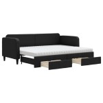 vidaXL Pat de zi cu extensie și sertare, negru, 80x200 cm, textil