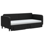 vidaXL Pat de zi cu extensie și sertare, negru, 80x200 cm, textil