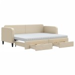 vidaXL Pat de zi cu extensie și sertare, crem, 80x200 cm, textil