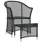 vidaXL Set șezlonguri de grădină, 2 piese, cu perne, negru, poliratan