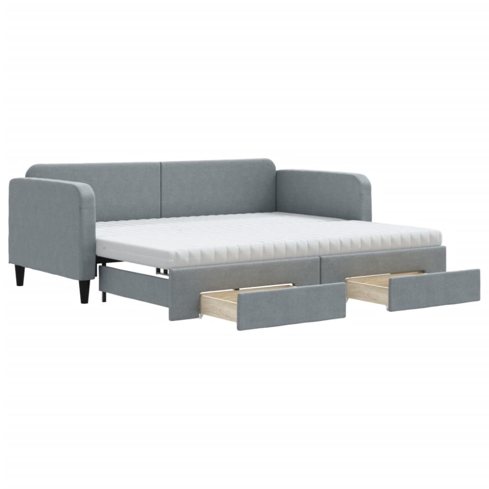 vidaXL Pat de zi cu extensie și sertare, gri deschis, 90x200 cm textil