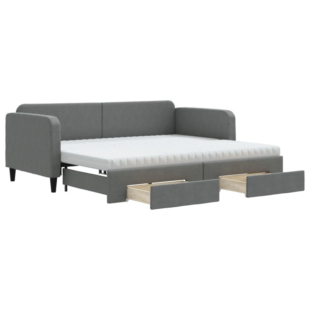 vidaXL Pat de zi cu extensie și sertare, gri închis, 90x200 cm textil