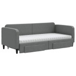 vidaXL Pat de zi cu extensie și sertare, gri închis, 90x200 cm textil