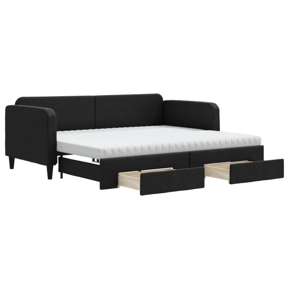 vidaXL Pat de zi cu extensie și sertare, negru, 90x200 cm, textil