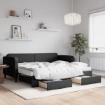 vidaXL Pat de zi cu extensie și sertare, negru, 90x200 cm, textil vidaXL Pat de zi cu extensie și sertare, negru, 90x200 cm, textil