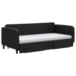 vidaXL Pat de zi cu extensie și sertare, negru, 90x200 cm, textil vidaXL Pat de zi cu extensie și sertare, negru, 90x200 cm, textil