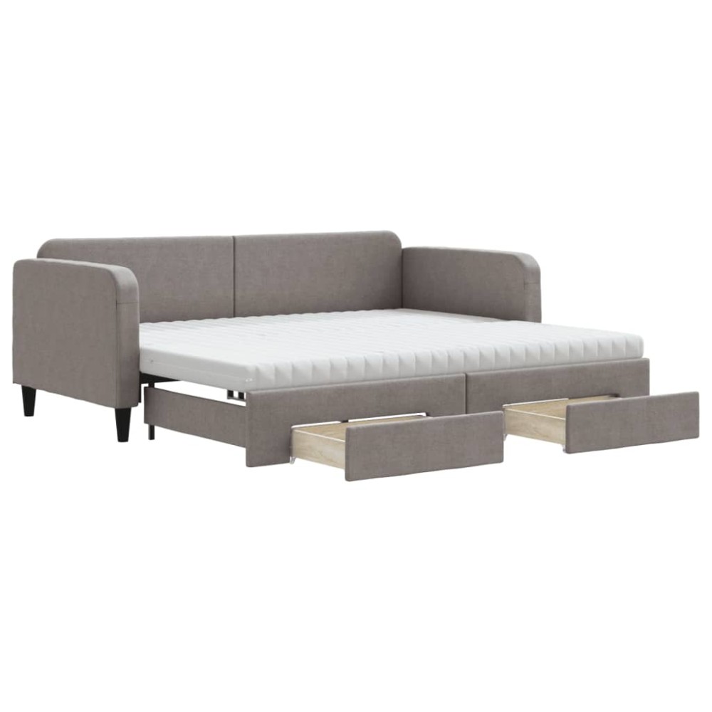 vidaXL Pat de zi cu extensie și sertare, gri taupe, 90x200 cm, textil