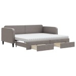 vidaXL Pat de zi cu extensie și sertare, gri taupe, 90x200 cm, textil