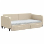 vidaXL Pat de zi cu extensie și sertare, crem, 90x200 cm, textil vidaXL Pat de zi cu extensie și sertare, crem, 90x200 cm, textil