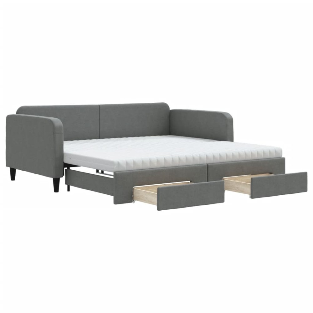 vidaXL Pat de zi cu extensie și sertare, gri închis, 100x200 cm textil