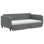 vidaXL Pat de zi cu extensie și sertare, gri închis, 100x200 cm textil