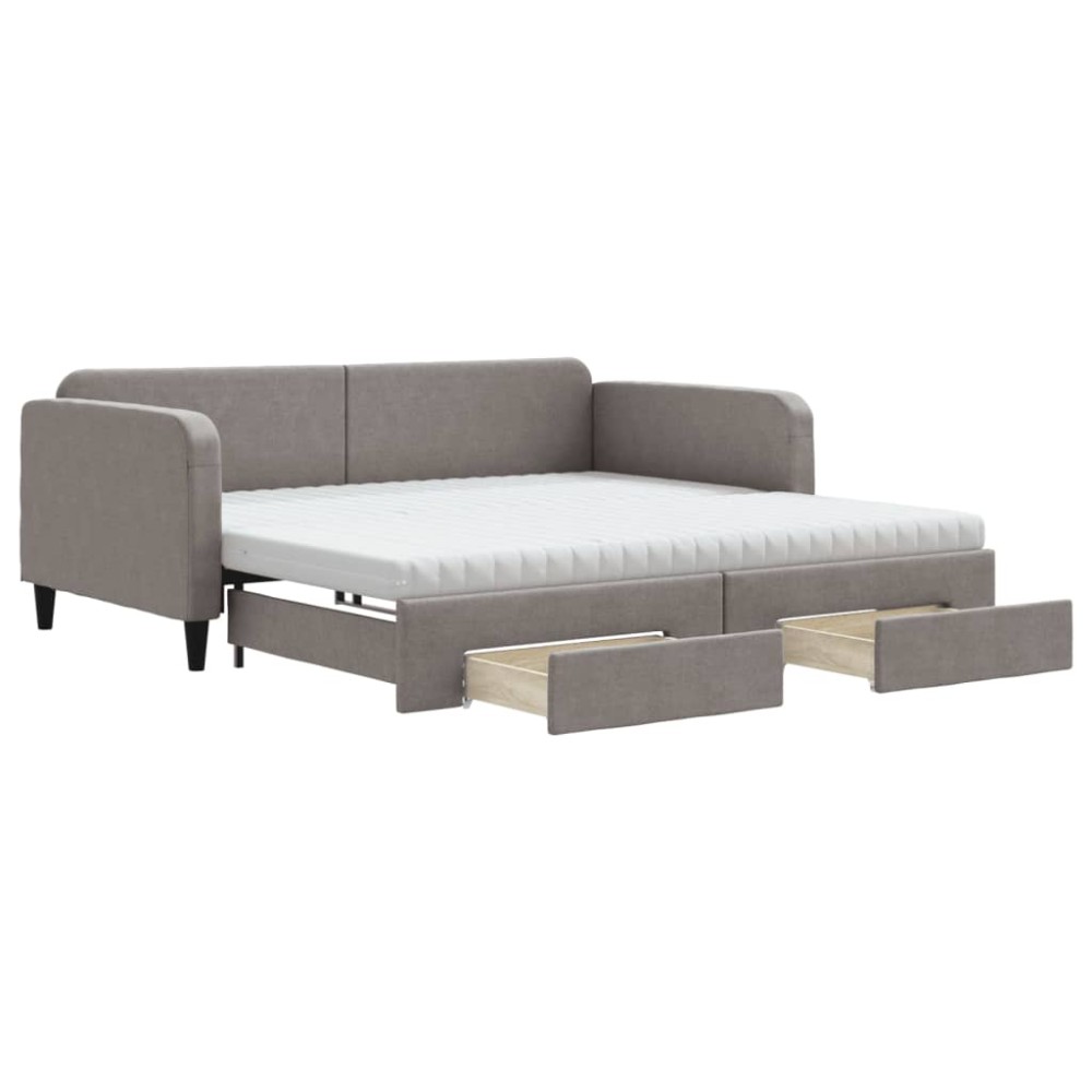 vidaXL Pat de zi cu extensie și sertare, gri taupe, 100x200 cm, textil